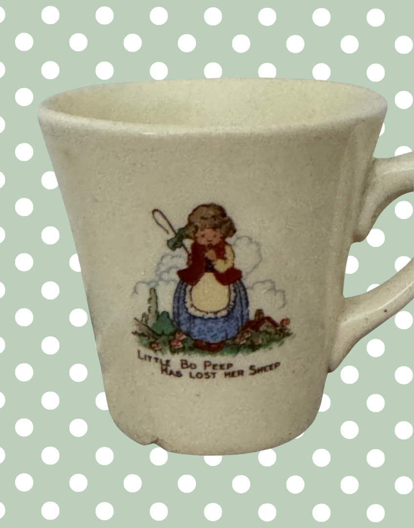 little bo peep close up illutration on childs small scale vintage mug
