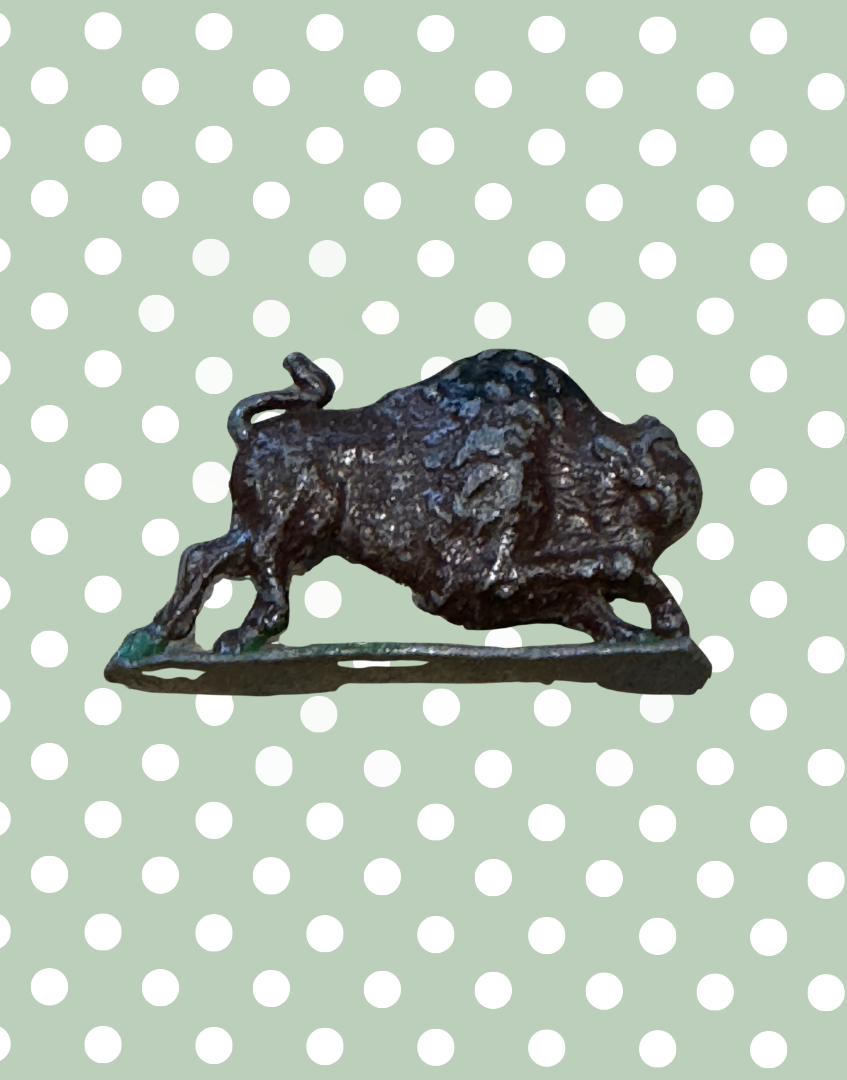 Expressive Britains Ltd Zoo Buffalo Lead Toy | 1950s Miniature Flat Silhouette Figurine on Green Stand