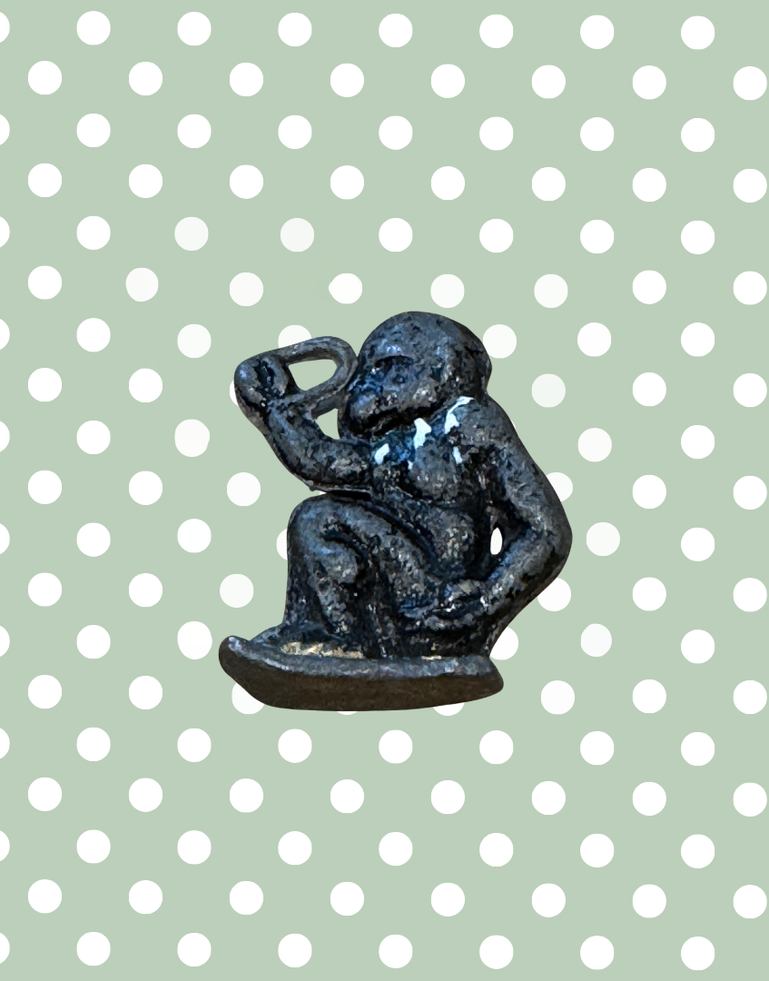 Whimsical Britains Ltd Zoo Monkey Lead Toy | 1950s Miniature Flat Silhouette Figurine with White Collar Detail
