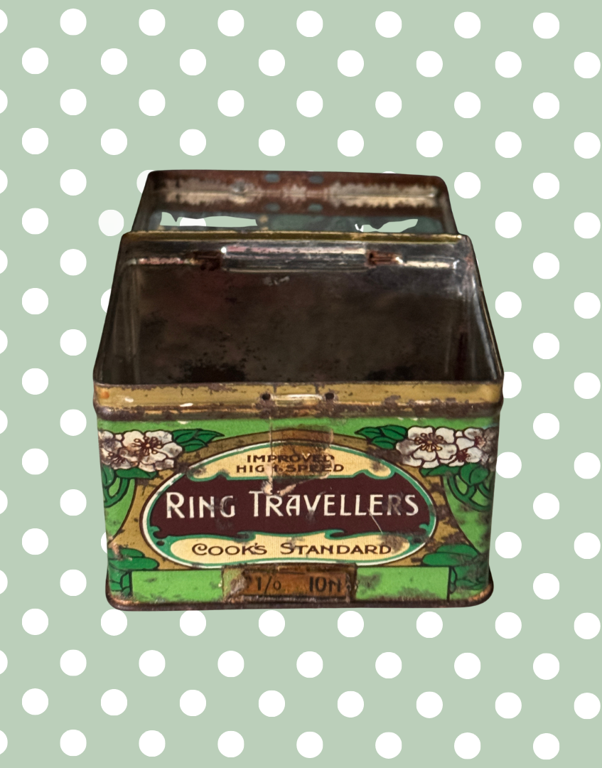 Vintage Cook & Co. Manchester Ring Travellers Tin | Art Nouveau Textile Advertising Tin with Angel Motif