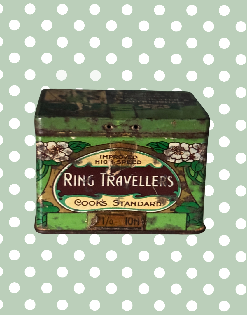 Vintage Cook & Co. Manchester Ring Travellers Tin | Art Nouveau Textile Advertising Tin with Angel Motif