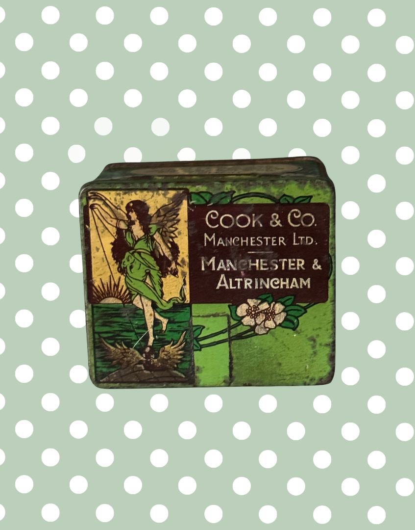 Vintage Cook & Co. Manchester Ring Travellers Tin | Art Nouveau Textile Advertising Tin with Angel Motif