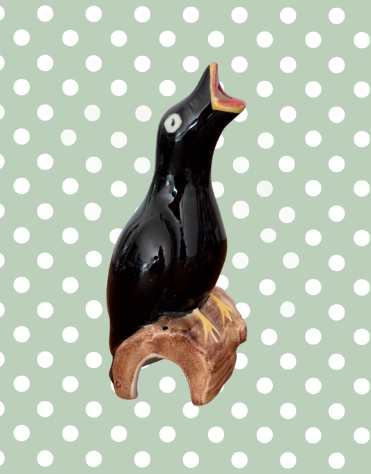 Artone pottery vintage black bird singing pie funnel