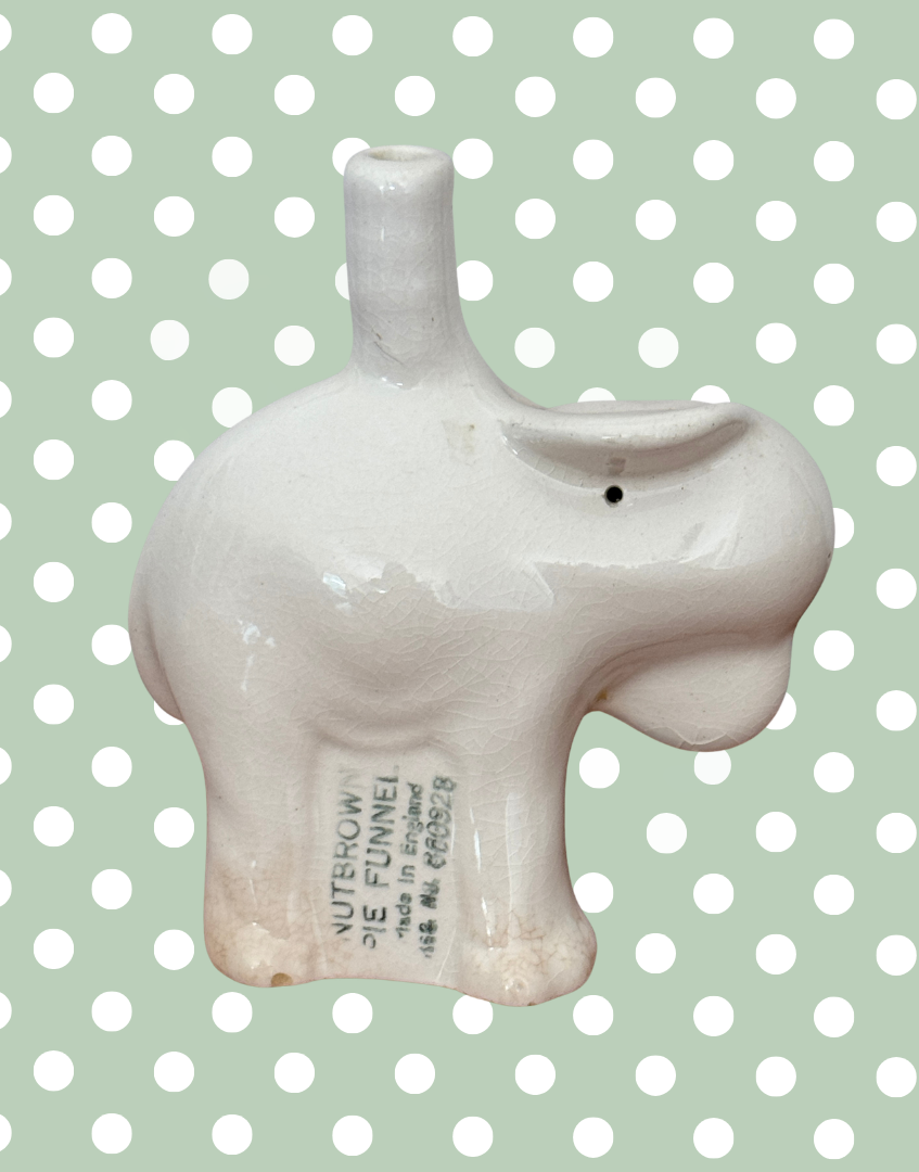 side view of maked stamp on elephant pie funnel