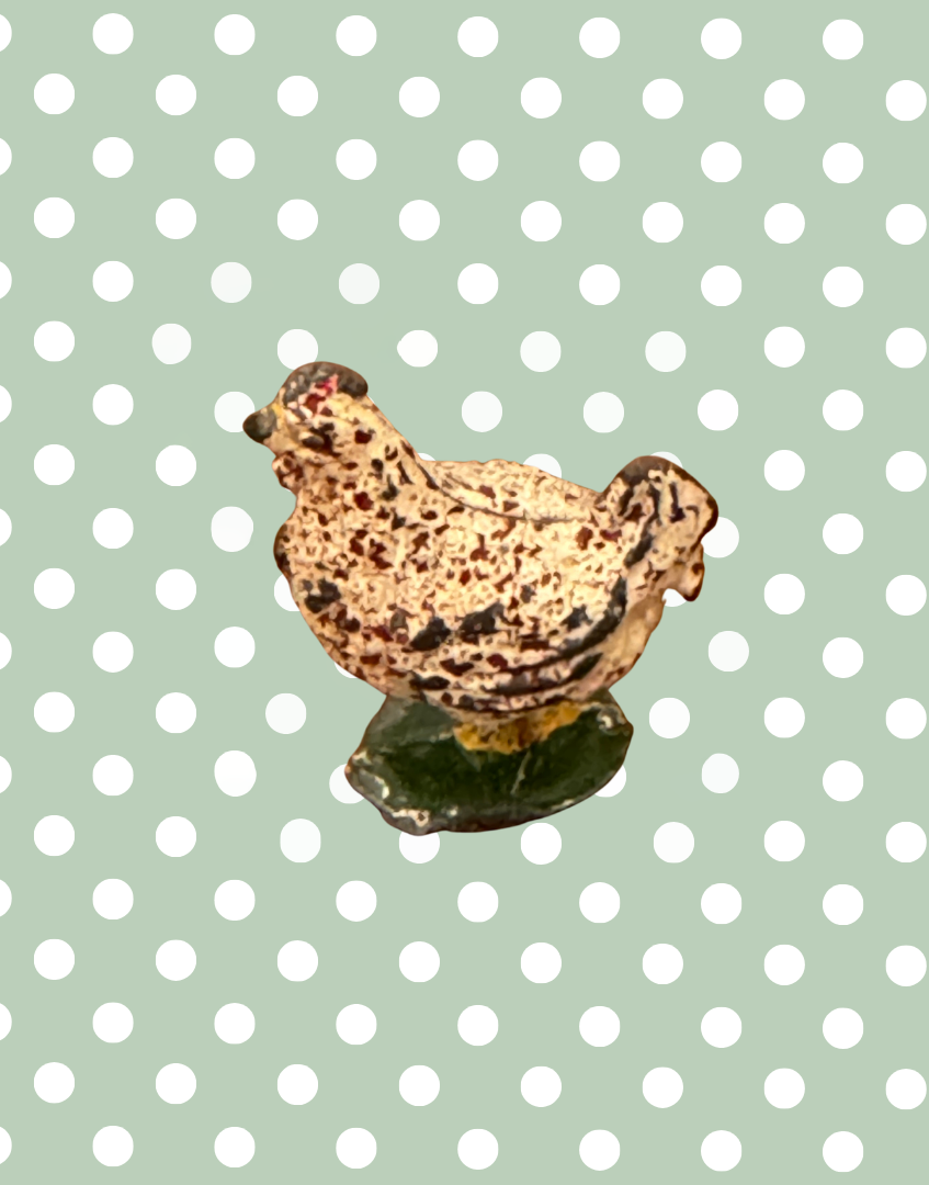 Small white antique lead chicken figurine 