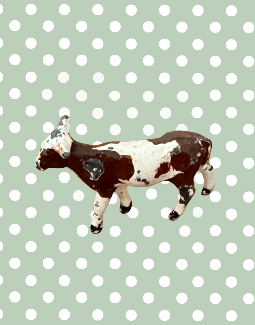 sweet miniature brown and white calf antique lead toy