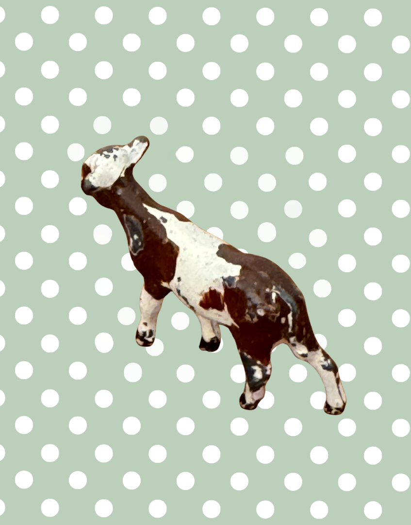 back side view of antique hand painted britains lead calf figurine