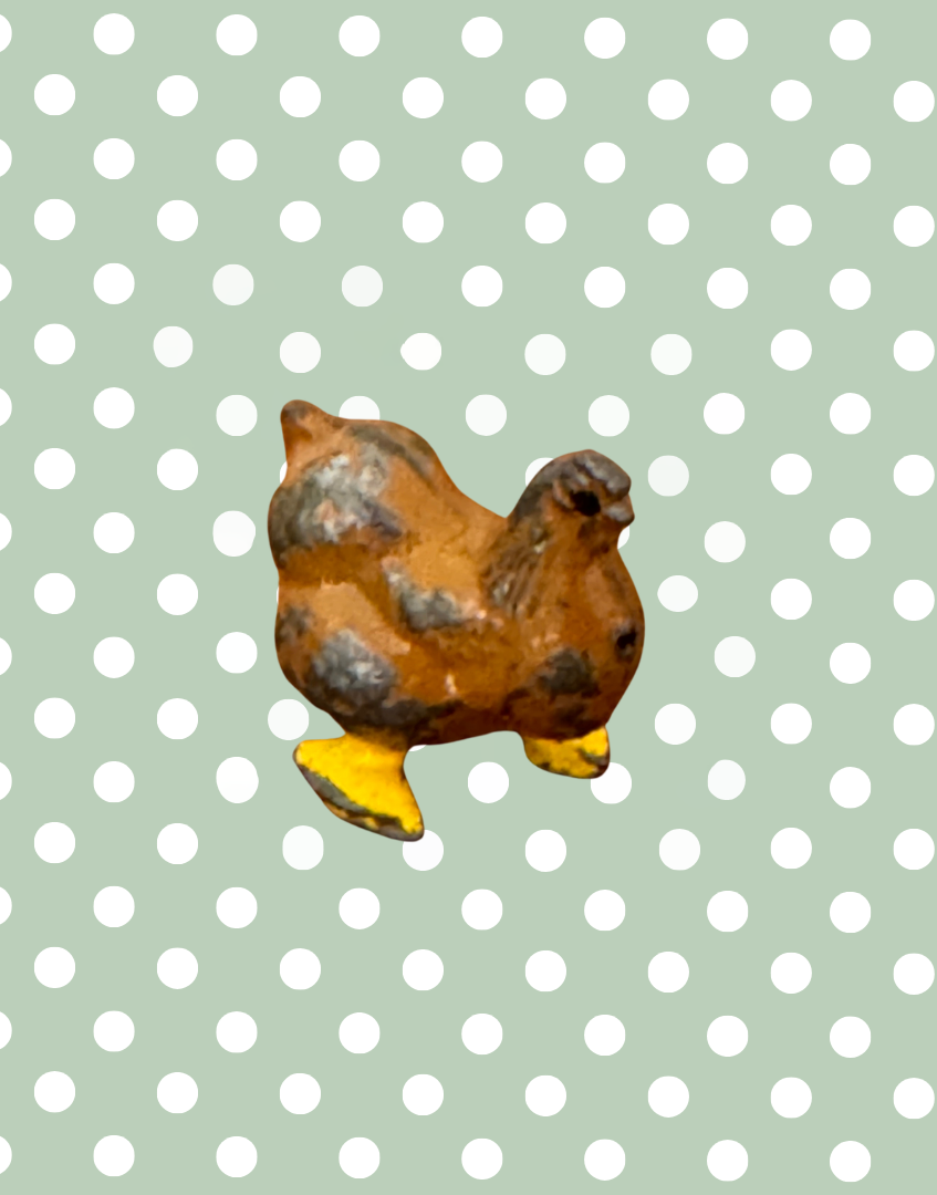 sweet small scale brown and yellow hand painted chicken lead farm collectable