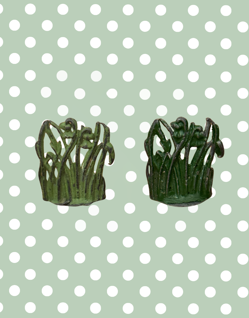 side by side pair of green art nouveau pond foliage farm playset accessories