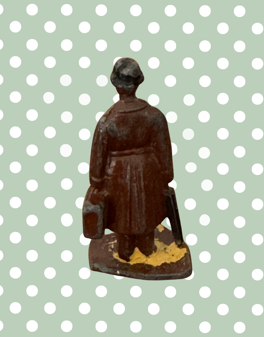 antique small scale hand ainted britains gentleman figure in trench coat with suitcase