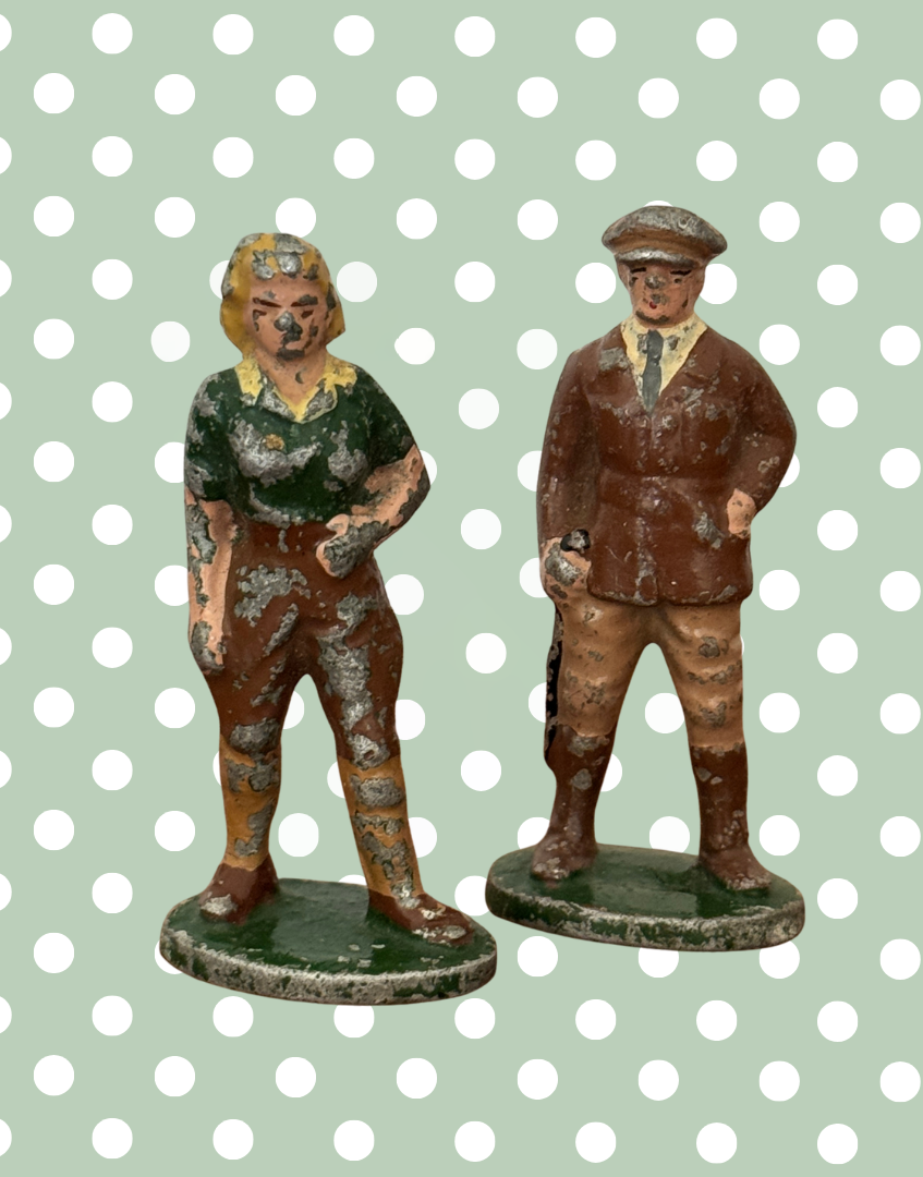 two vintage lead country farm vintage figurines