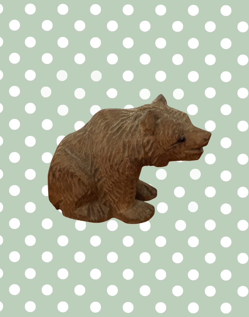 Collectible German folk art wooden bear miniature sculpture