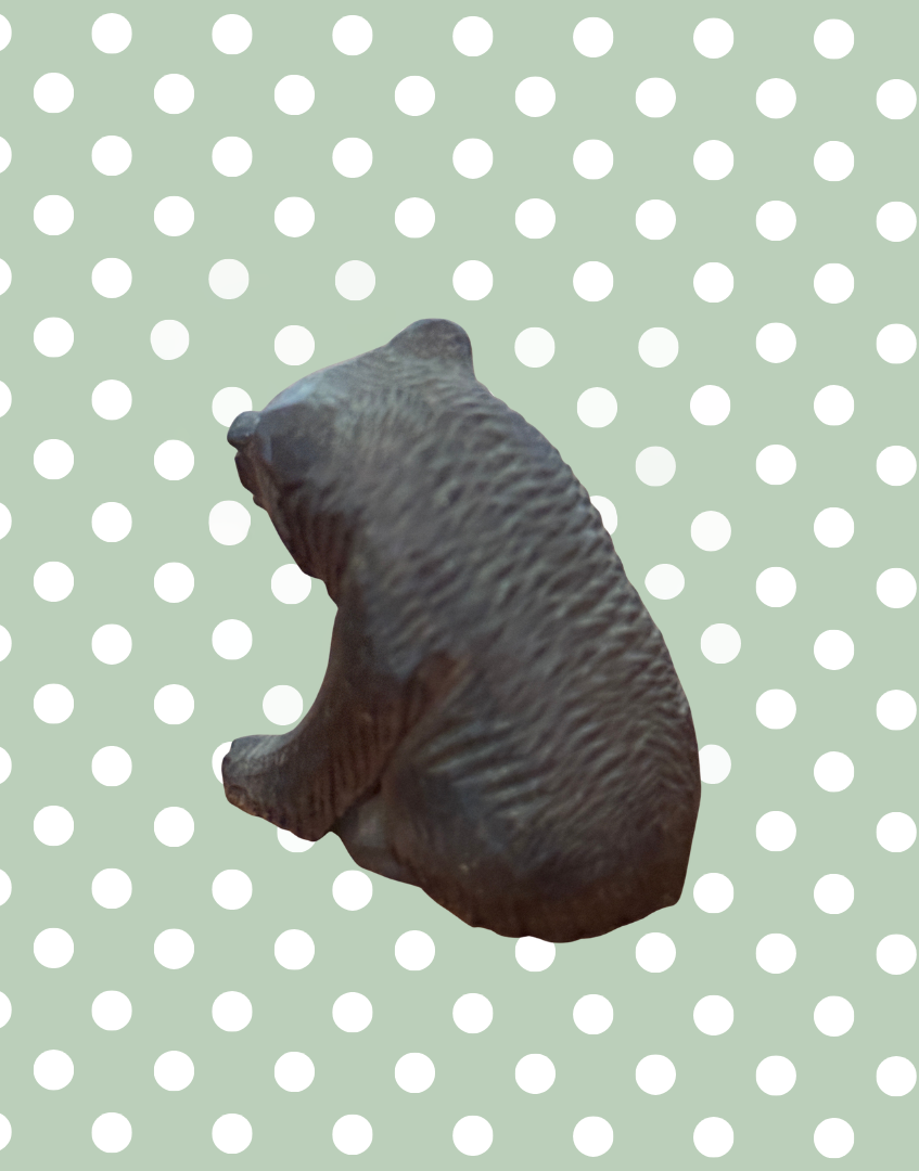 Vintage German wooden bear ornament freestanding sitting figurine from behind.