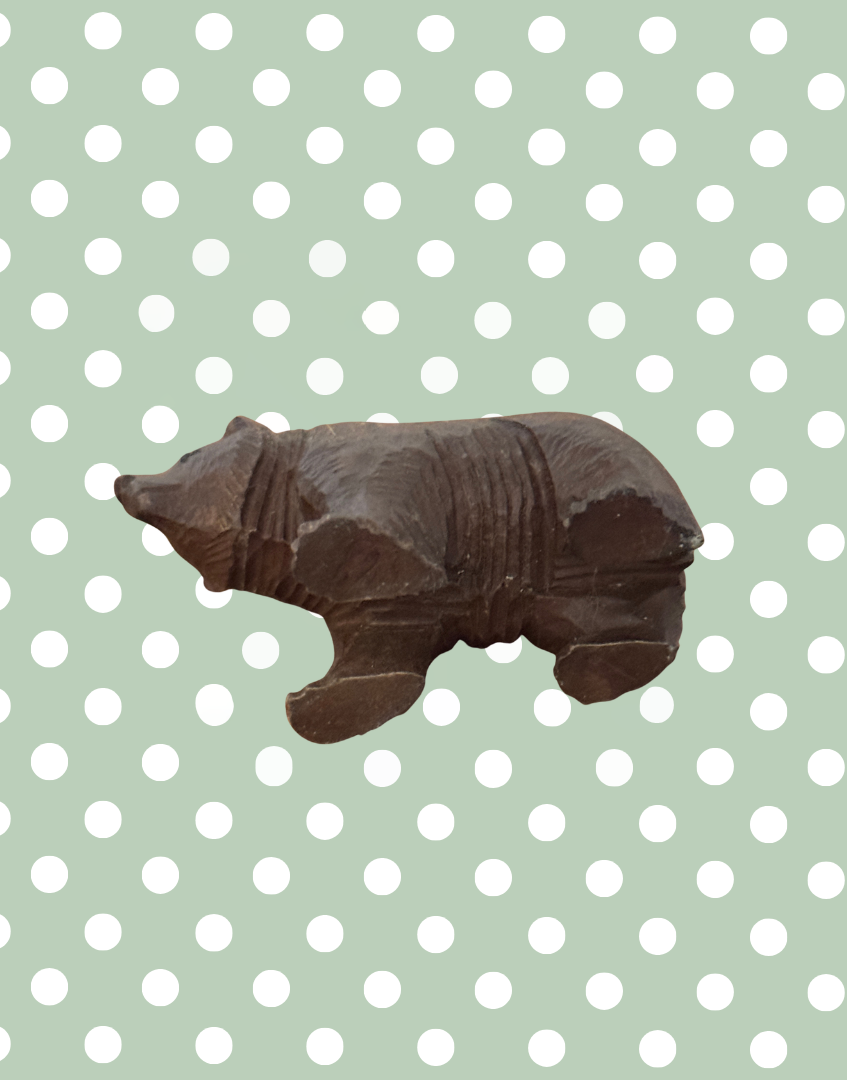 Small Black Forest bear carving base view underside detail