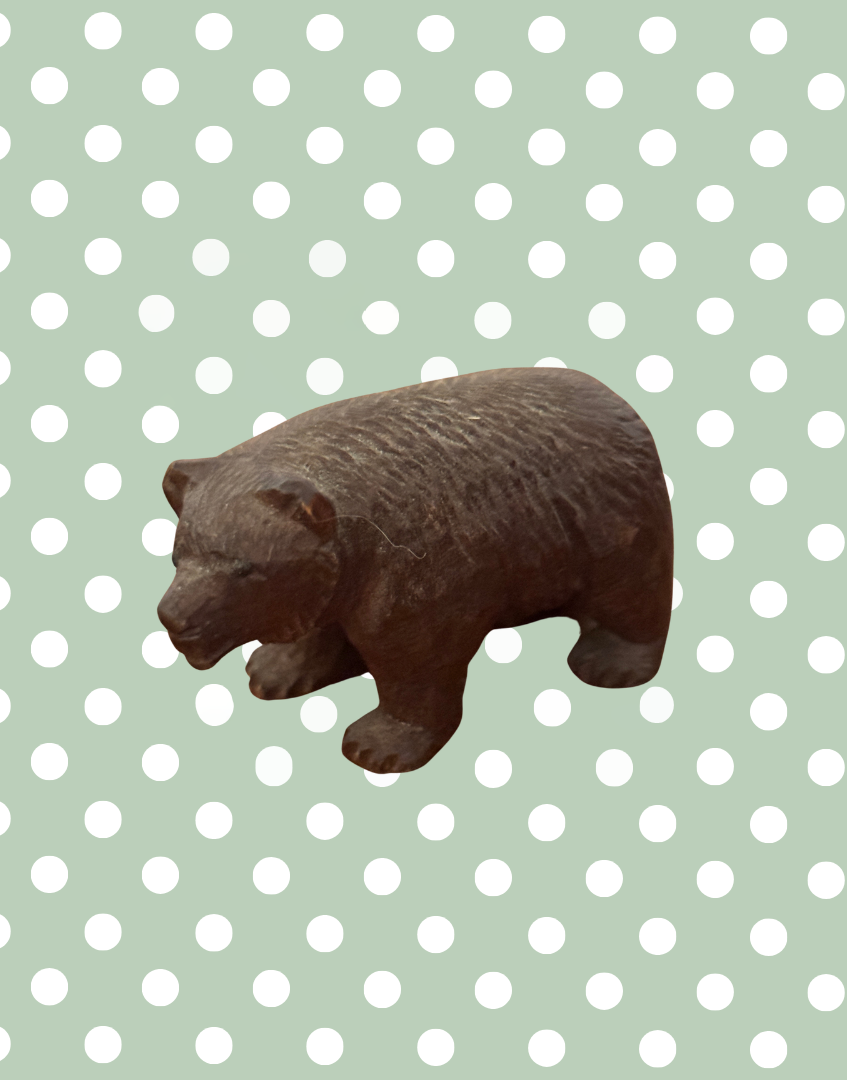 Antique German wooden bear figurine upright side view