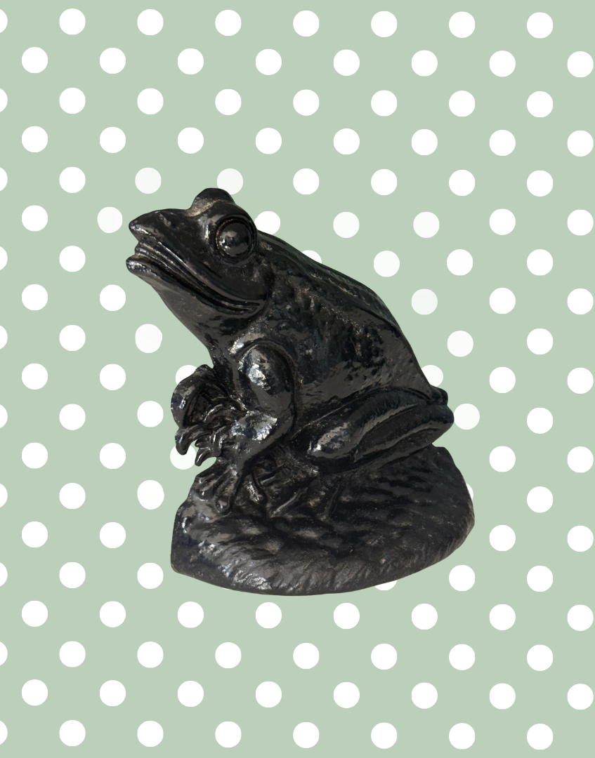 Vintage cast iron frog doorstop side angle decorative hallway accessory