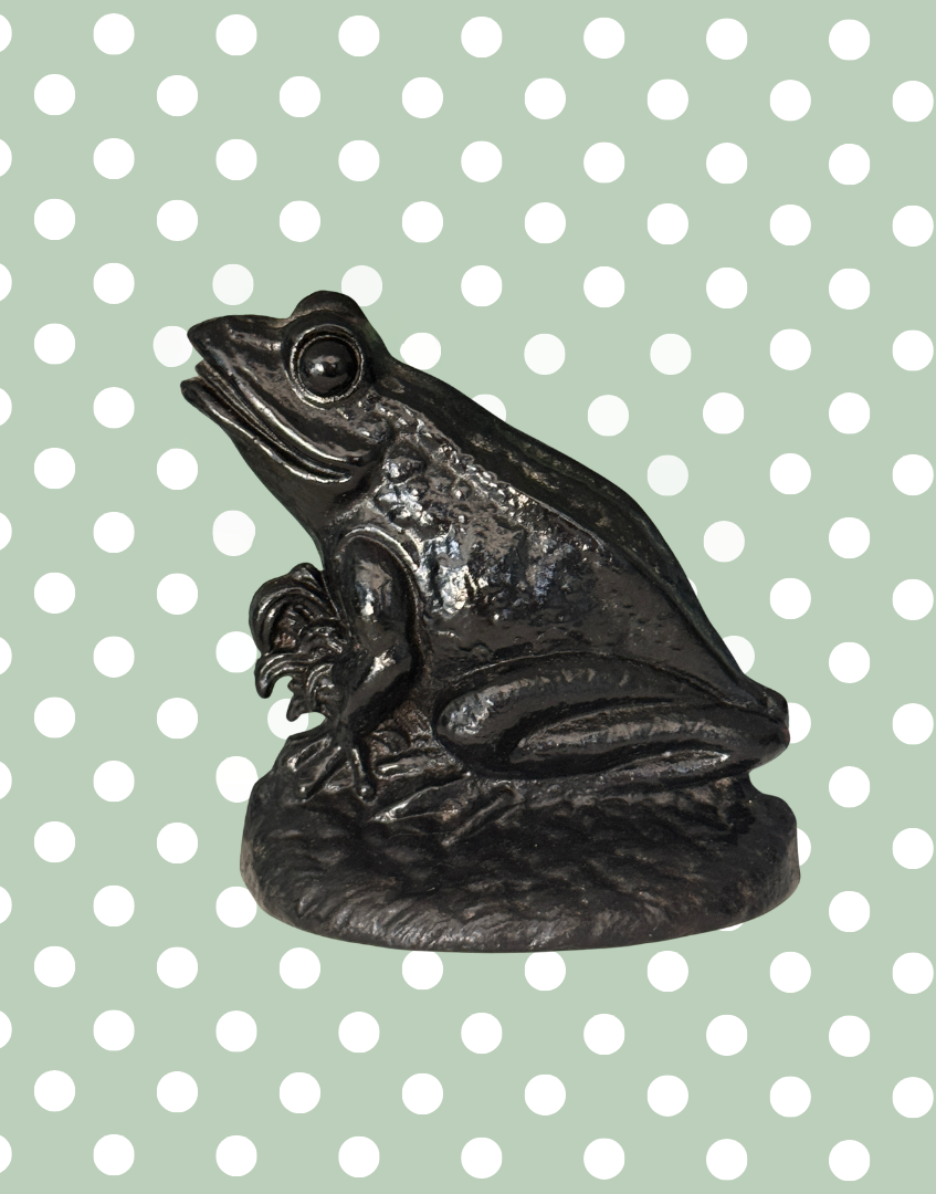 Vintage black cast iron frog doorstop front view decorative home accessory