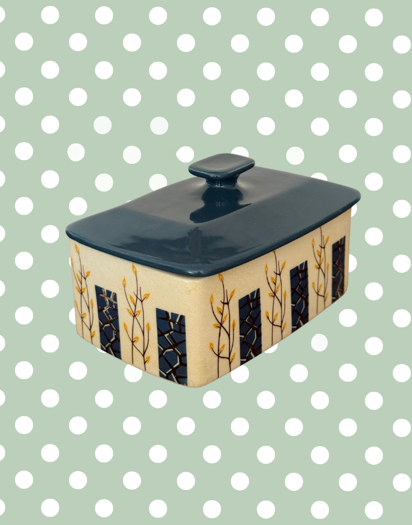 Angled display view cottage butter dish