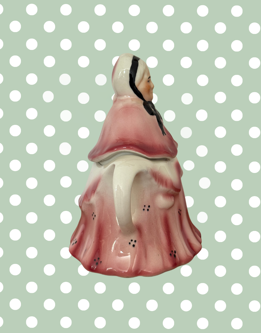 Side view of pink Little Old Lady ceramic design