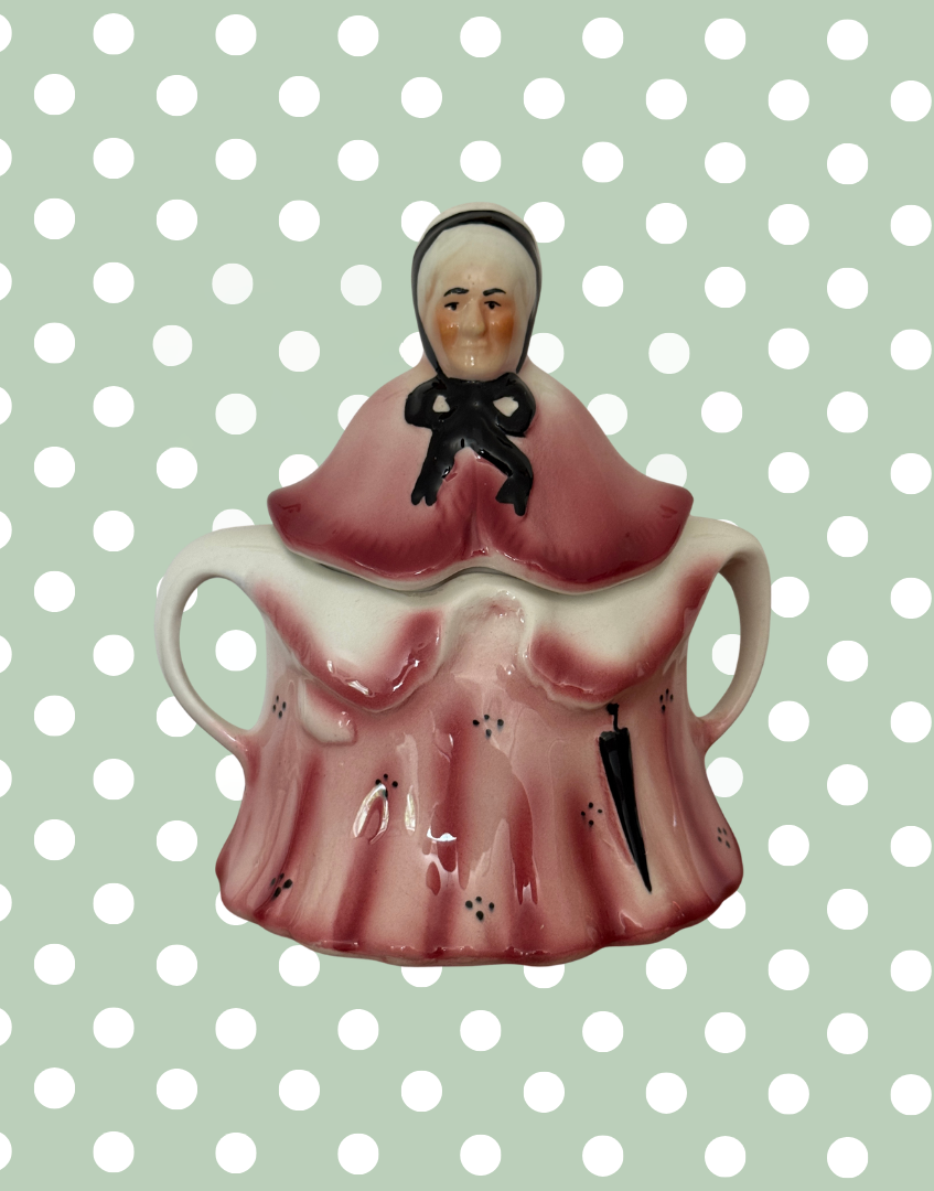British pottery collectable sugar bowl pink glaze