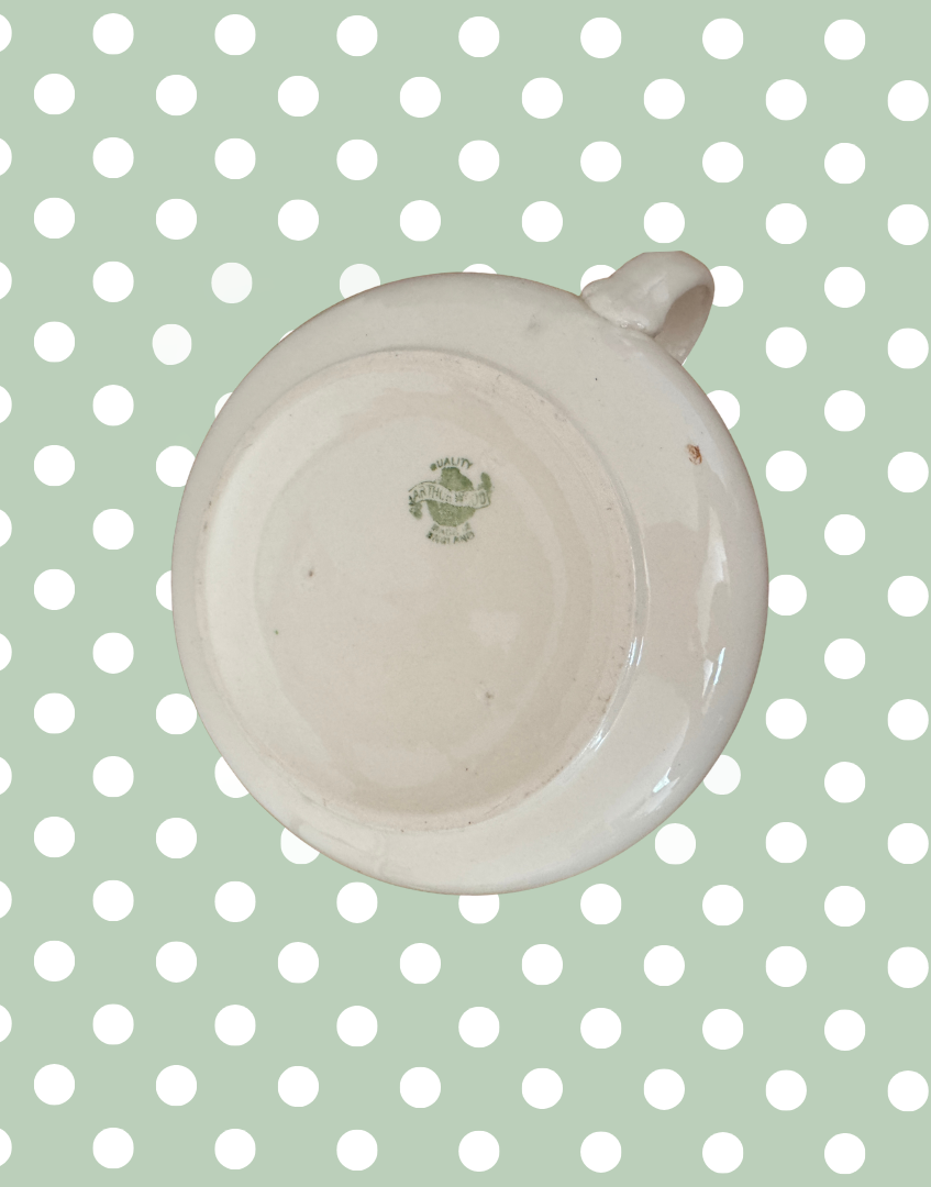 White ceramic chamber pot plantd view of base with makers stamp