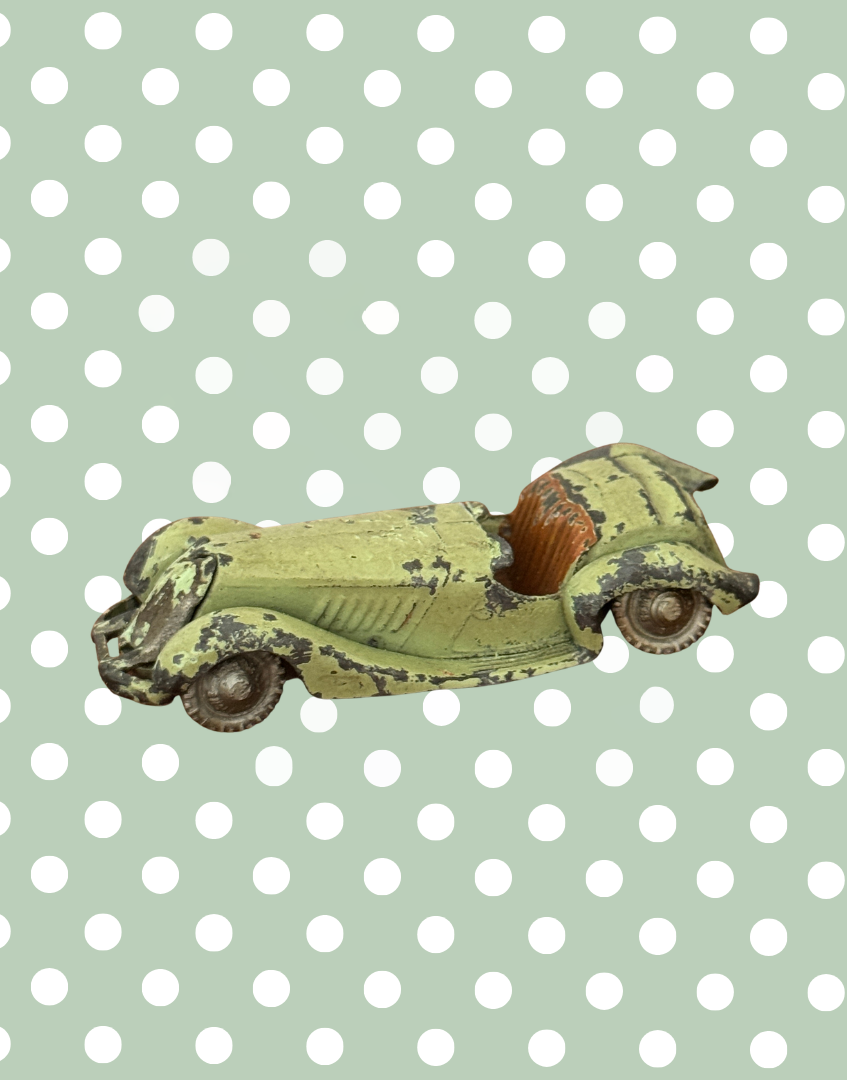 1950s Britains open sports car vintage lead toy in apple green side view