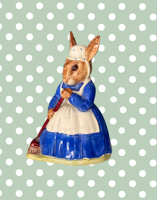 Royal Doulton Mrs Bunnykins “Clean Sweep” DB6 | Endearing Beatrix Potter Rabbit Figurine, 1972