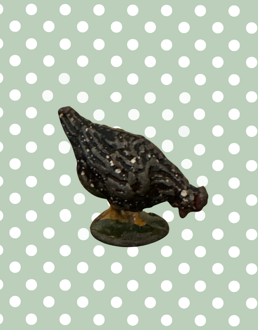 Miniature Black Chicken on Stand | Britains Ltd Vintage Lead Farm Animals & Countryside Figurine (1920s)