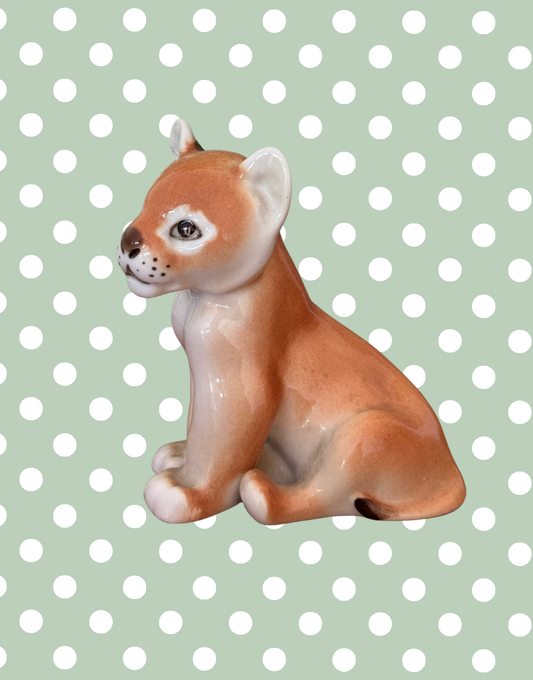 Lomonosov Sweet Porcelain Lion Cub Figurine | Vintage Russian Animal Figure