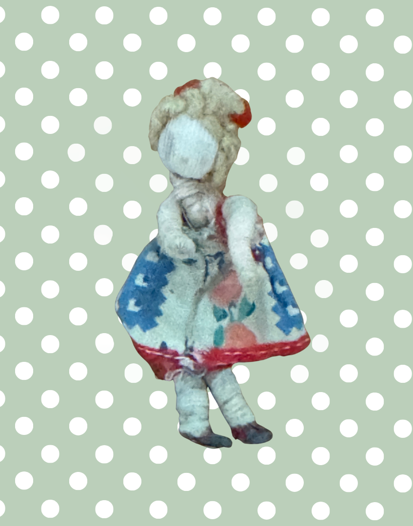 Rare Antique Dollhouse Lady Figure | Caco-Era Composition Head & Metal Shoes Doll Collectable