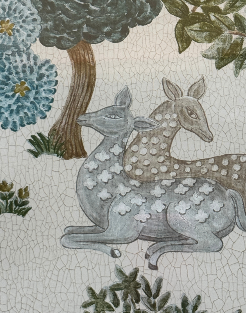 Sanderson 'Caspian - Cream & Nettle' | Unique Deer Woodland Print