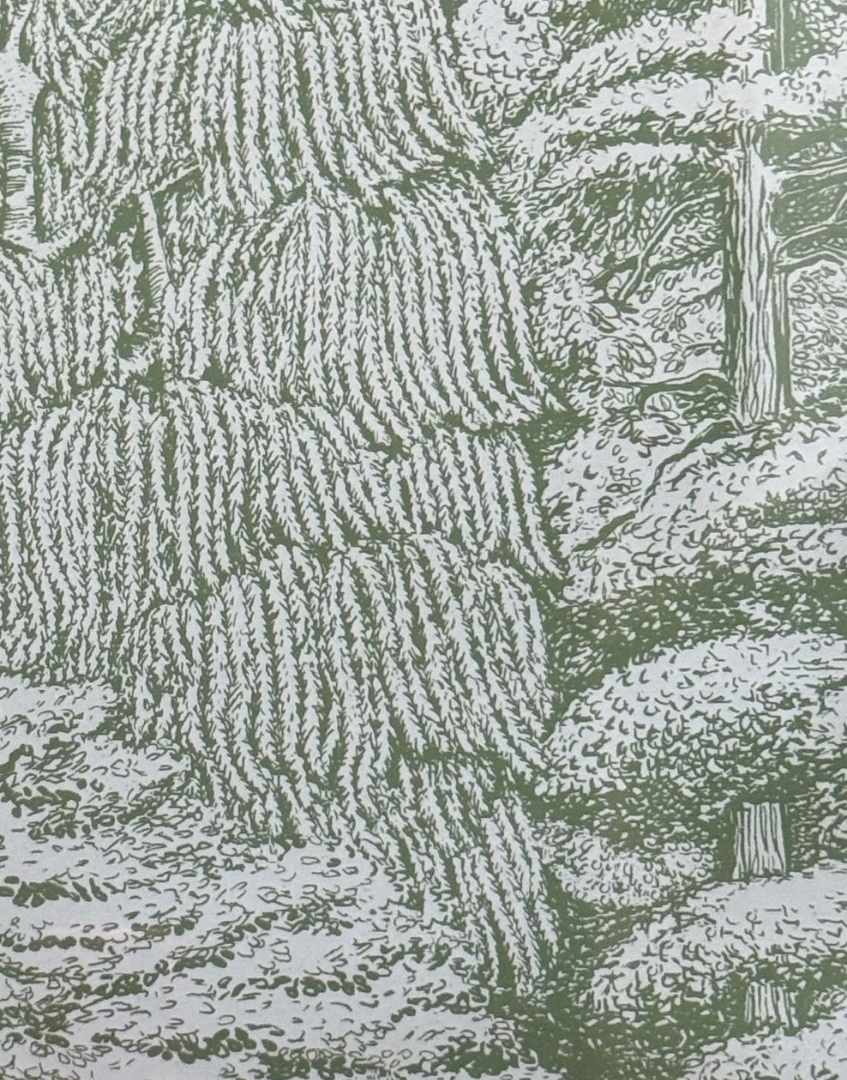 green and cream woodland toile pattern