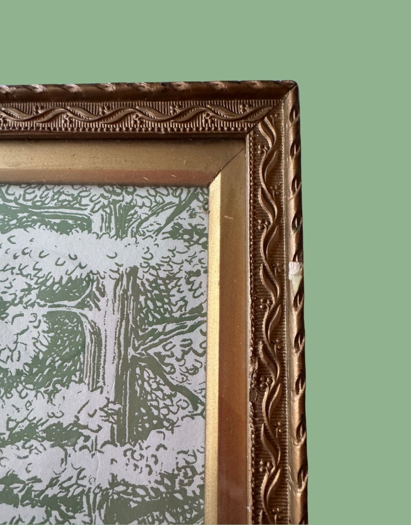 Sanderson 'Woodland Toile - Cream & Green' Print in Decorative Vintage Gold Frame