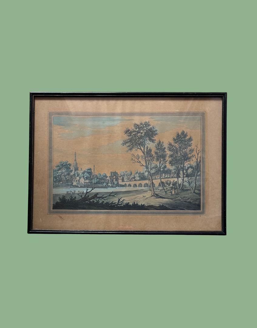 'Wallingford' – View of Wallingford Bridge, River Thames | 18th Century Framed Hand-Coloured Engraving 