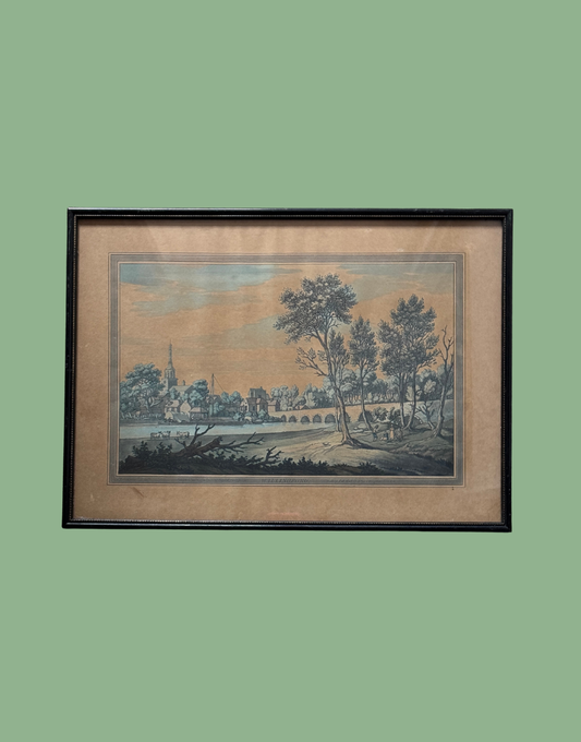 'Wallingford' – View of Wallingford Bridge, River Thames | 18th Century Framed Hand-Coloured Engraving 