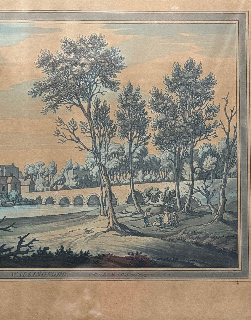 'Wallingford' – View of Wallingford Bridge, River Thames | 18th Century Framed Hand-Coloured Engraving 