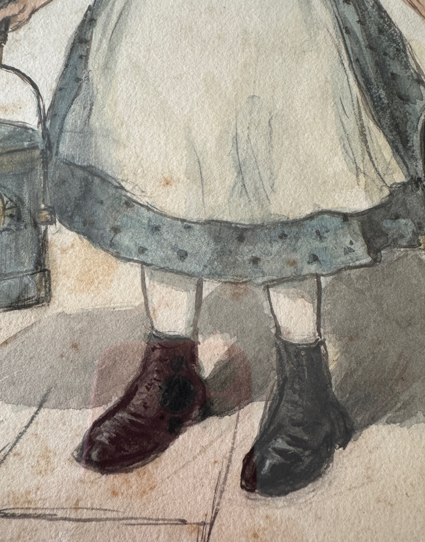 George Brant Bridgman Antique Watercolour Study | Traditional Dress Woman Carrying Water Pails Original Artwork c.1920s