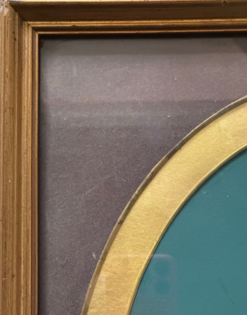 Antique Oval Portrait Painting in Gold Gilt Frame | Charactedful Female Study with Striking Blue Background