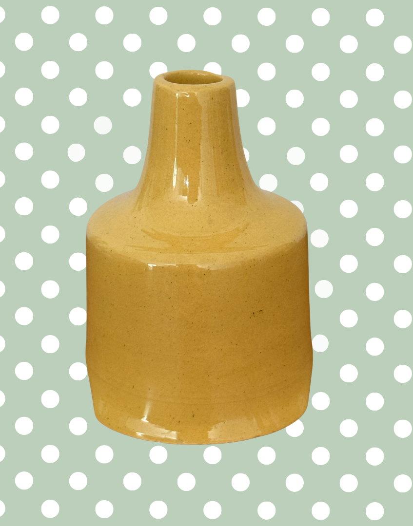 Vintage Nutbrown mustard yellow ceramic pie funnel with glossy glaze.