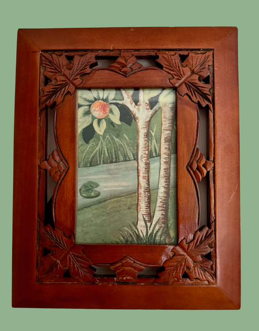 William Morris Framed Print Sourced from Morris & Co. Archive Wallpaper Sample Book in Unique Vintage Table Top Wood Frame - Owl and Willow (Fruit Tree)