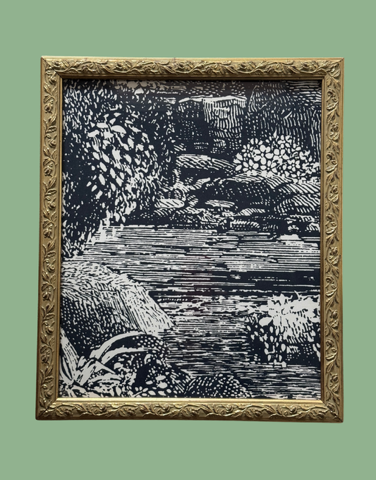 Linwood Tango – Island Paradise | Vintage Framed Abstract Landscape Art in Gold Gilt Frame