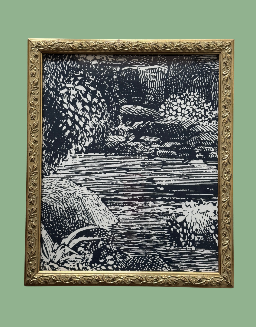 Linwood Tango – Island Paradise Vintage Framed Abstract Landscape Art in Gold Gilt Frame