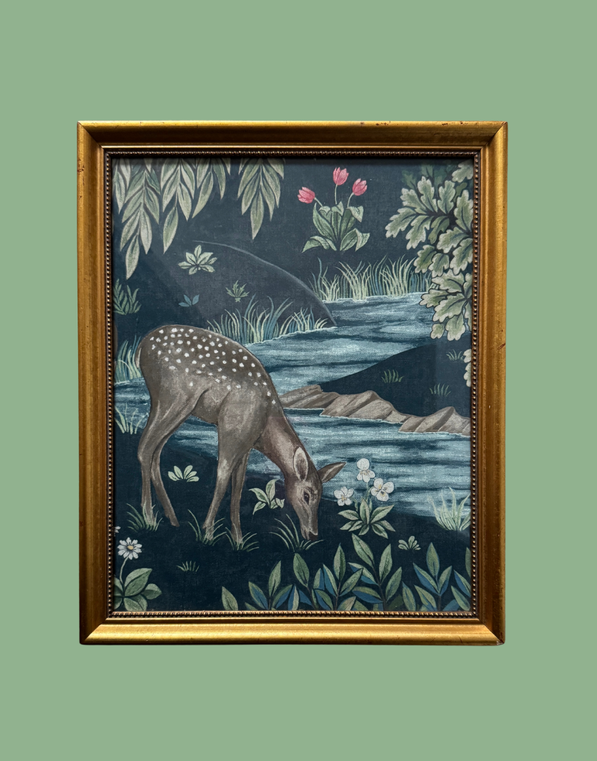 The Brook – Indigo (Deer) | Vintage Gilt Wood Frame with William Morris Premium Linen Samplel