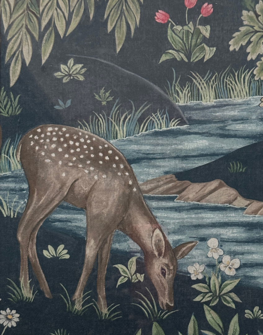 The Brook – Indigo (Deer) | Vintage Gilt Wood Frame with William Morris Premium Linen Samplel