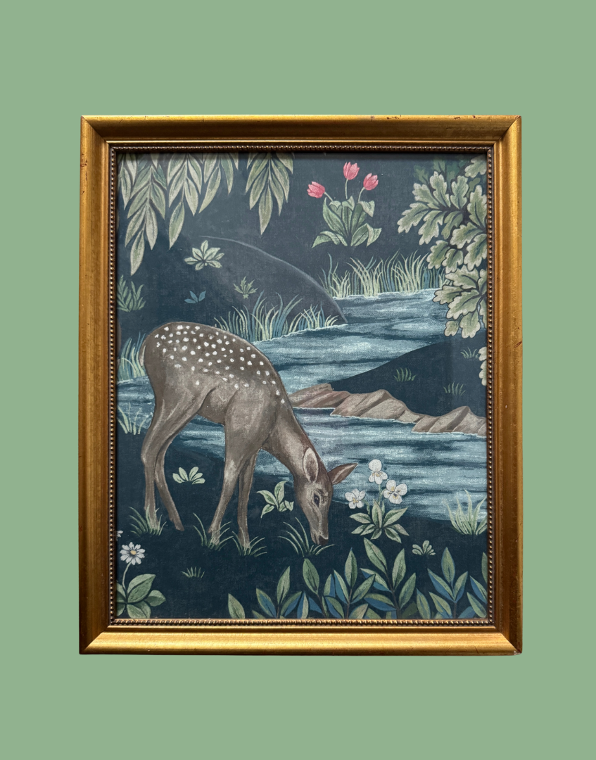The Brook – Indigo (Deer) | Vintage Gilt Wood Frame with William Morris Premium Linen Samplel