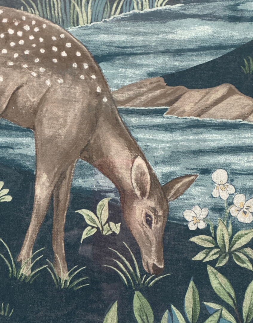The Brook – Indigo (Deer) | Vintage Gilt Wood Frame with William Morris Premium Linen Samplel