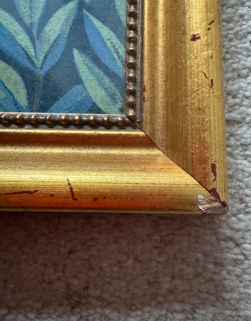 The Brook – Indigo (Deer) | Vintage Gilt Wood Frame with William Morris Premium Linen Samplel