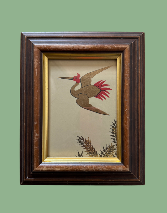 Osborne & Little 'Jagmandir' | Sand Gold Crane & Foliage Framed Print in Brown & Gold Vintage Frame