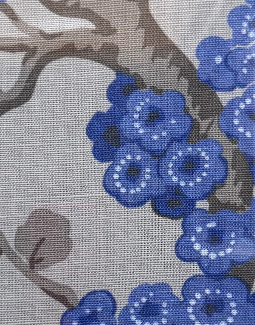 Osborne & Little 'Japonerie' Sapphire Ivory Stone Linen Floral Print