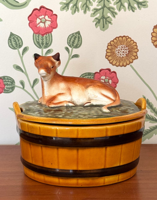 Rare Vintage Majolica Cow Butter Dish | Portuguese Ceramic Kitchenalia